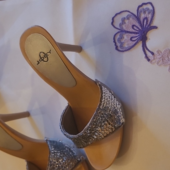 Joey Silver Sparkle Heels Size 6 Mules Stelettos Sequins - Picture 3 of 8